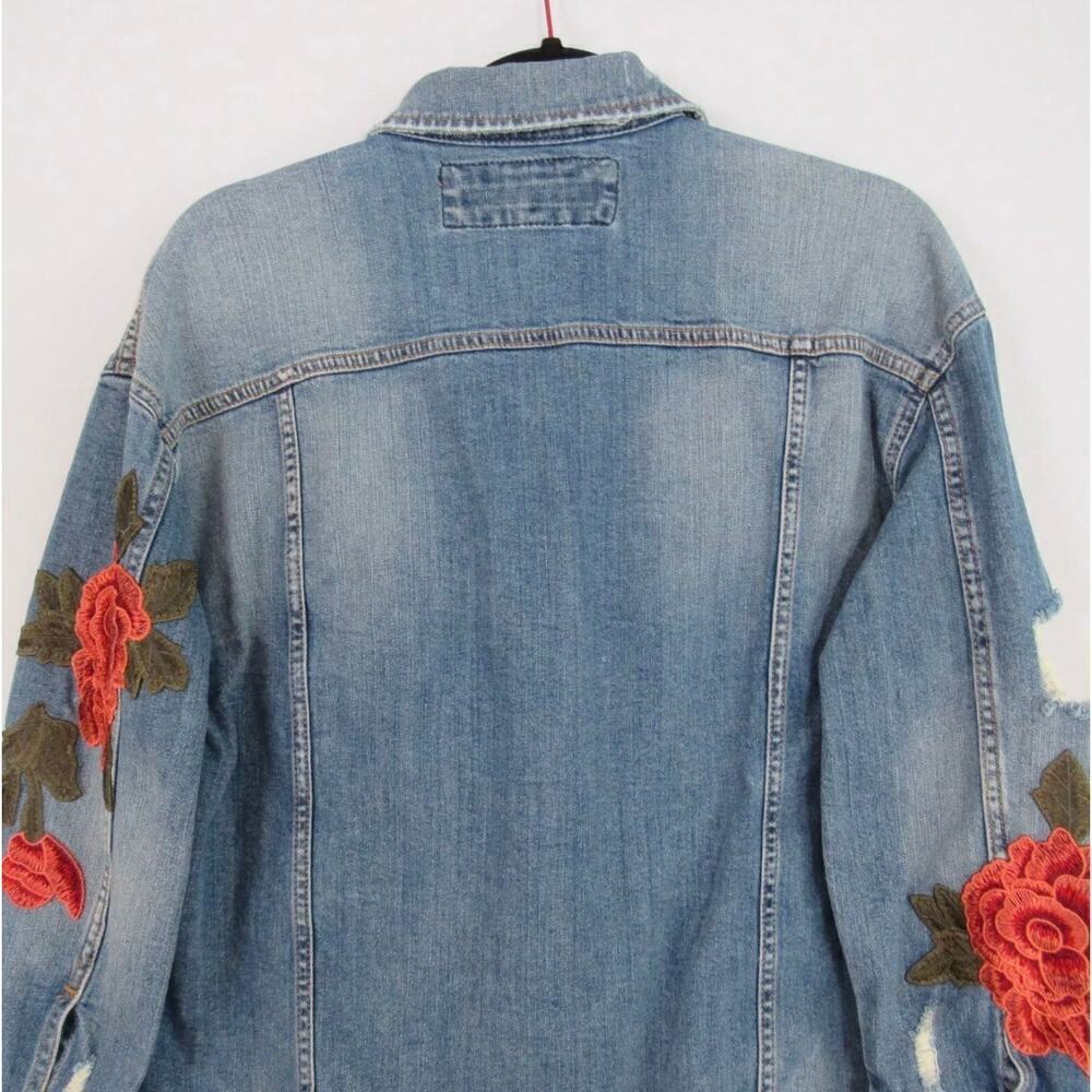 Express Distressed Bohemian Blue Denim Trucker Jacket - S/XS - Picture 10 of 11